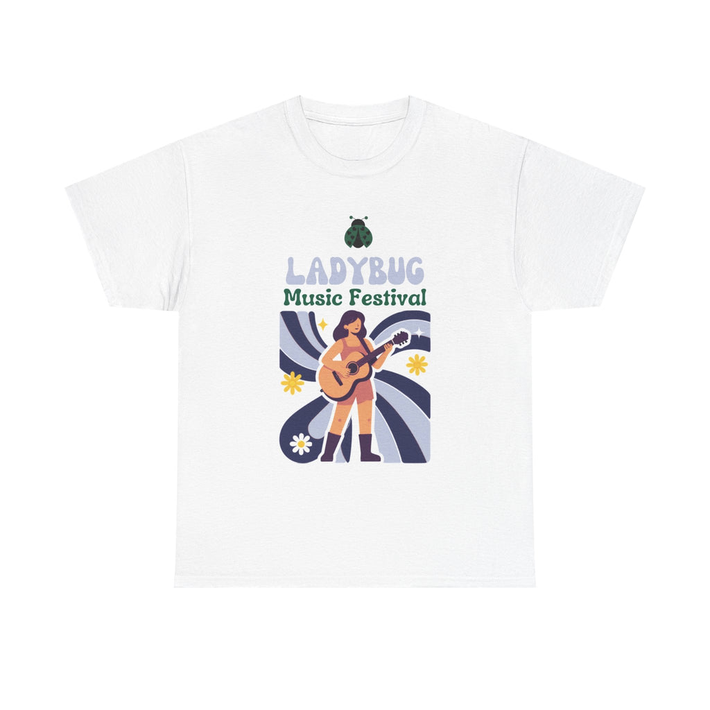 Ladybug Music Festival T-Shirt — Retro Concert Tee with Guitarist Lineup (Festival Souvenir)